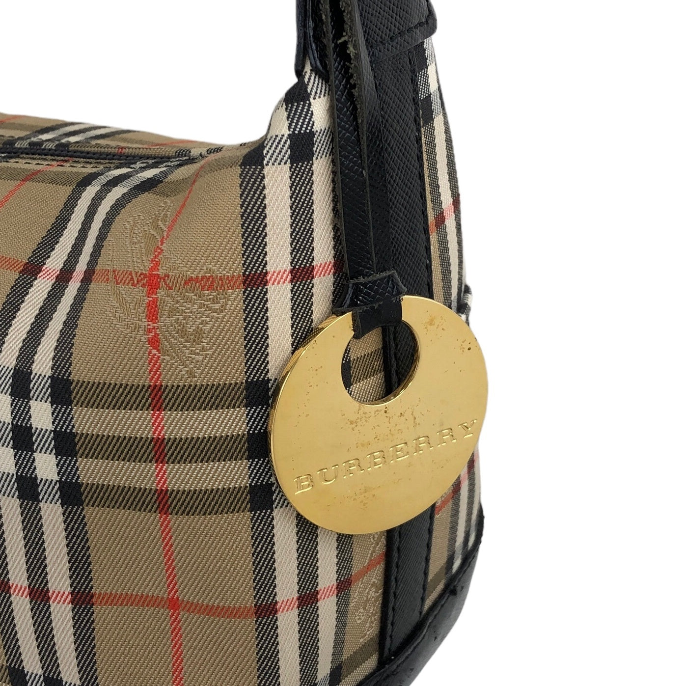 BURBERRY Nova Check Logo Charm Handbag Beige Vintage 87mddu