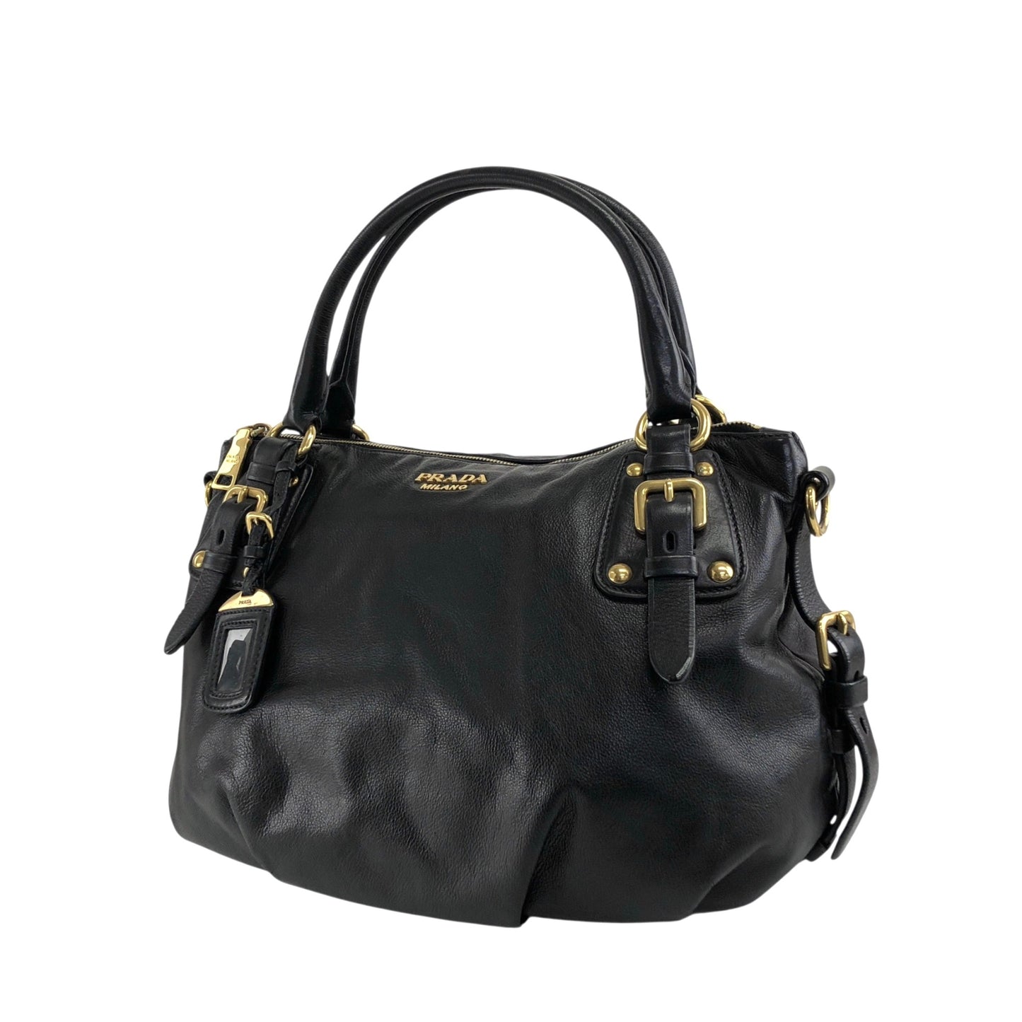 PRADA Logo Handbag Black Vintage jkn44z