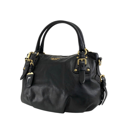 PRADA Logo Handbag Black Vintage jkn44z