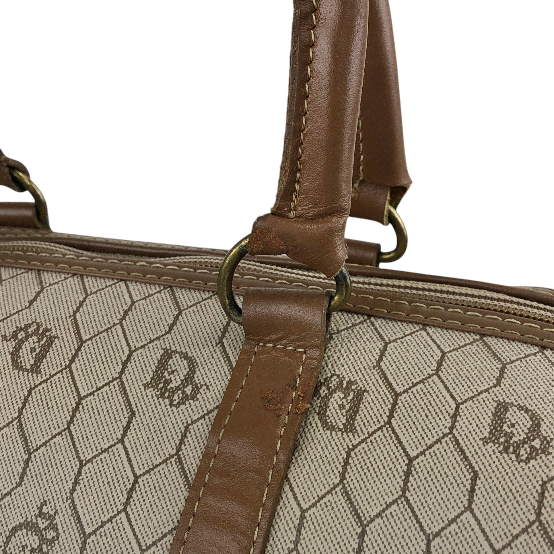 Christian Dior Honeycomb Pattern Handbag Boston bag Beige Vintage