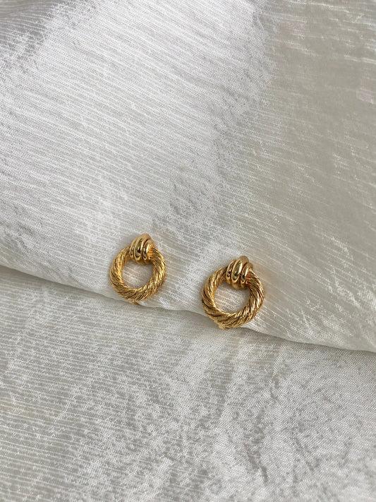 Christian Dior Circle Motif Earrings Gold Vintage 8j3haa