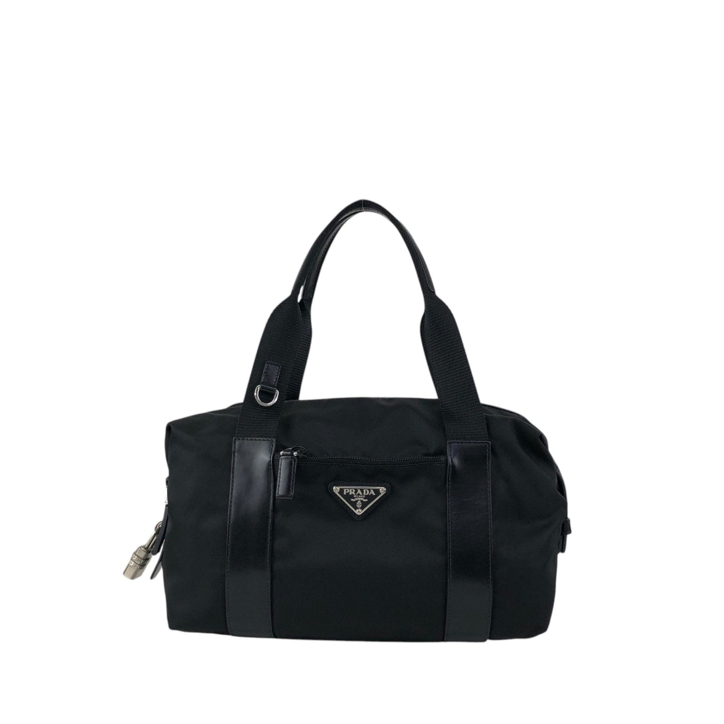 PRADA Tessuto Triangle Logo Small Boston bag Handbag Black BR3697 Vintage ftdzu4