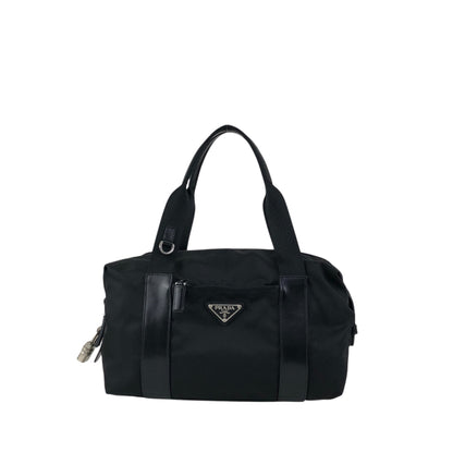 PRADA Tessuto Triangle Logo Small Boston bag Handbag Black BR3697 Vintage ftdzu4