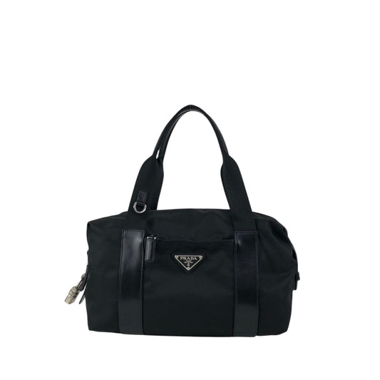 PRADA Tessuto Triangle Logo Small Boston bag Handbag Black BR3697 Vintage ftdzu4