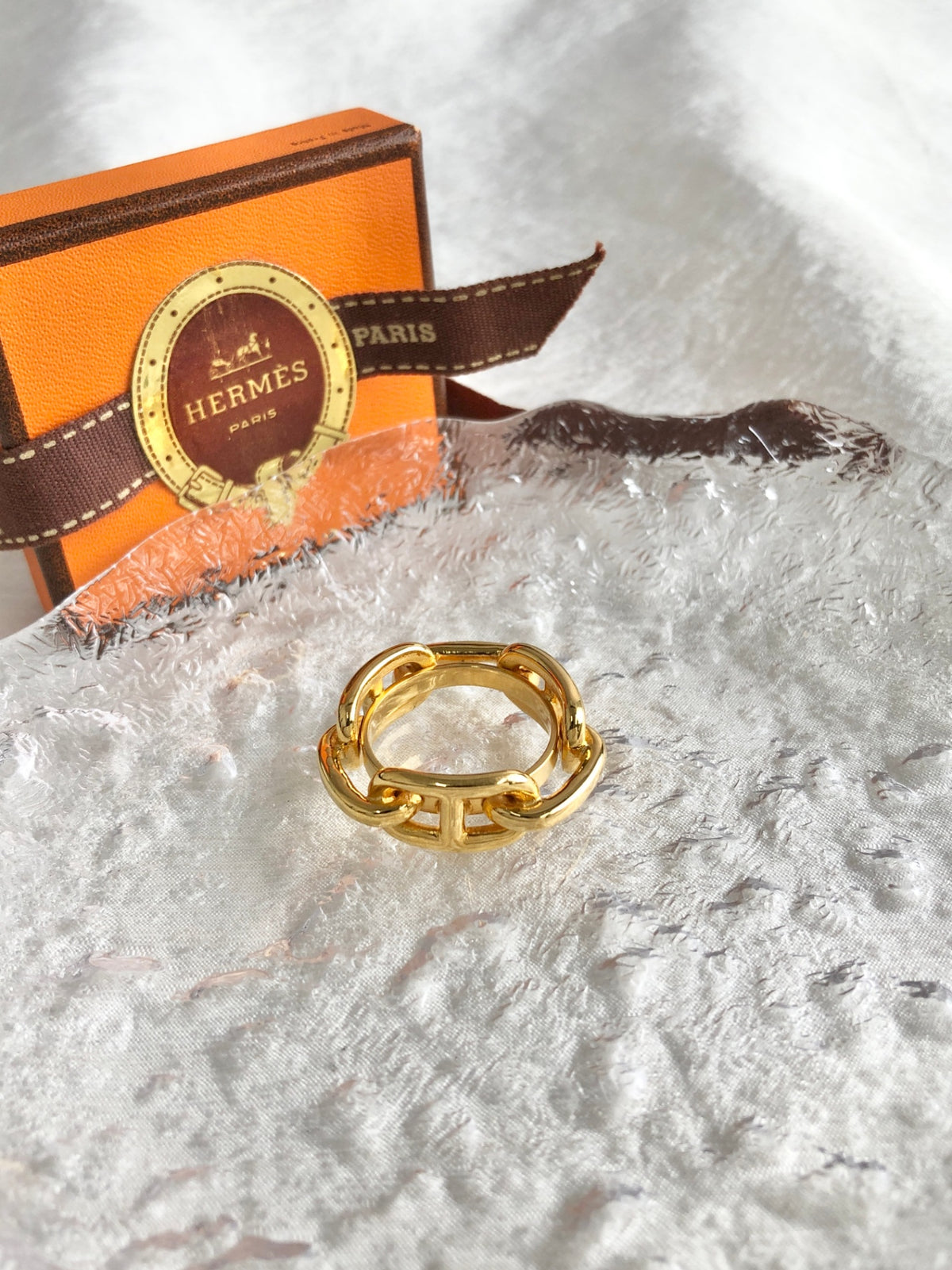 HERMES Chaine d'ancre Scarf Ring Gold Vintage uzcr5g