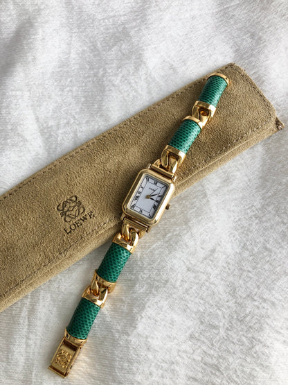 LOEWE Logo Quartz Watch Green×Gold Vintage c27tnu