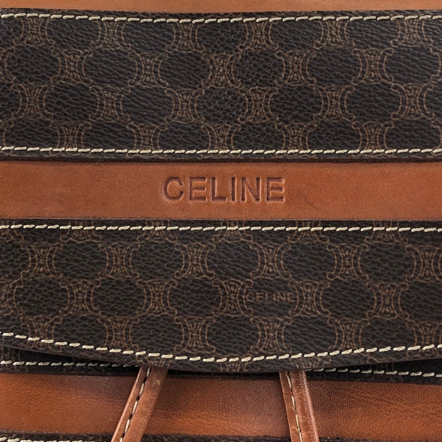 CELINE Macadam Logo Embossed Backpack Brown Vintage fbhpns