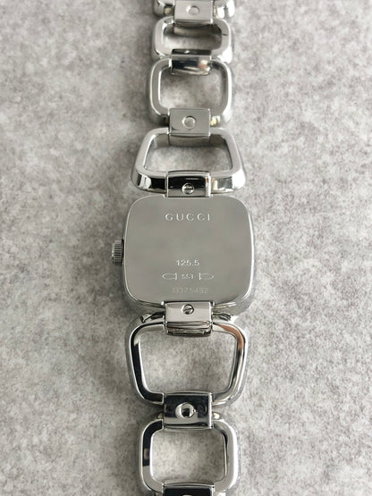 GUCCI Logo Quartz Watch Silver 125.5 Vintage aedihi