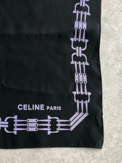 CELINE Horse Bit Scarf Silk Black Vintage fpauwi