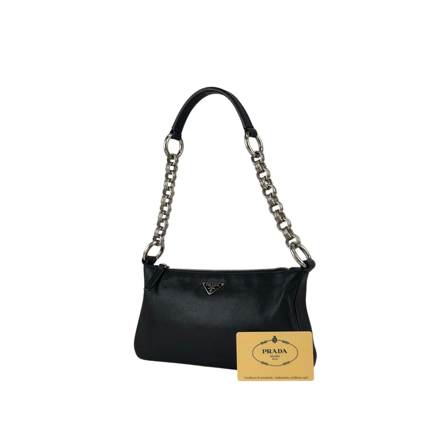PRADA Triangle Logo Chain Handle Shoulder bag Hobobag Black Vintage zft4vr