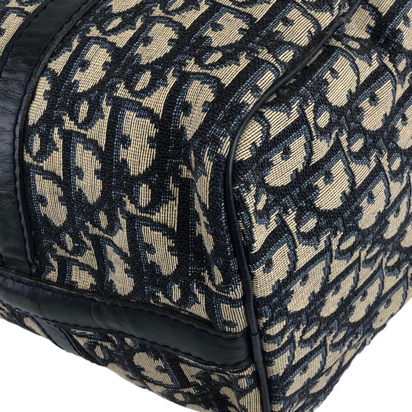 Christian Dior  Trotter  Jacquard Leather Handbag Boston bag Navy Vintage t6xmtm