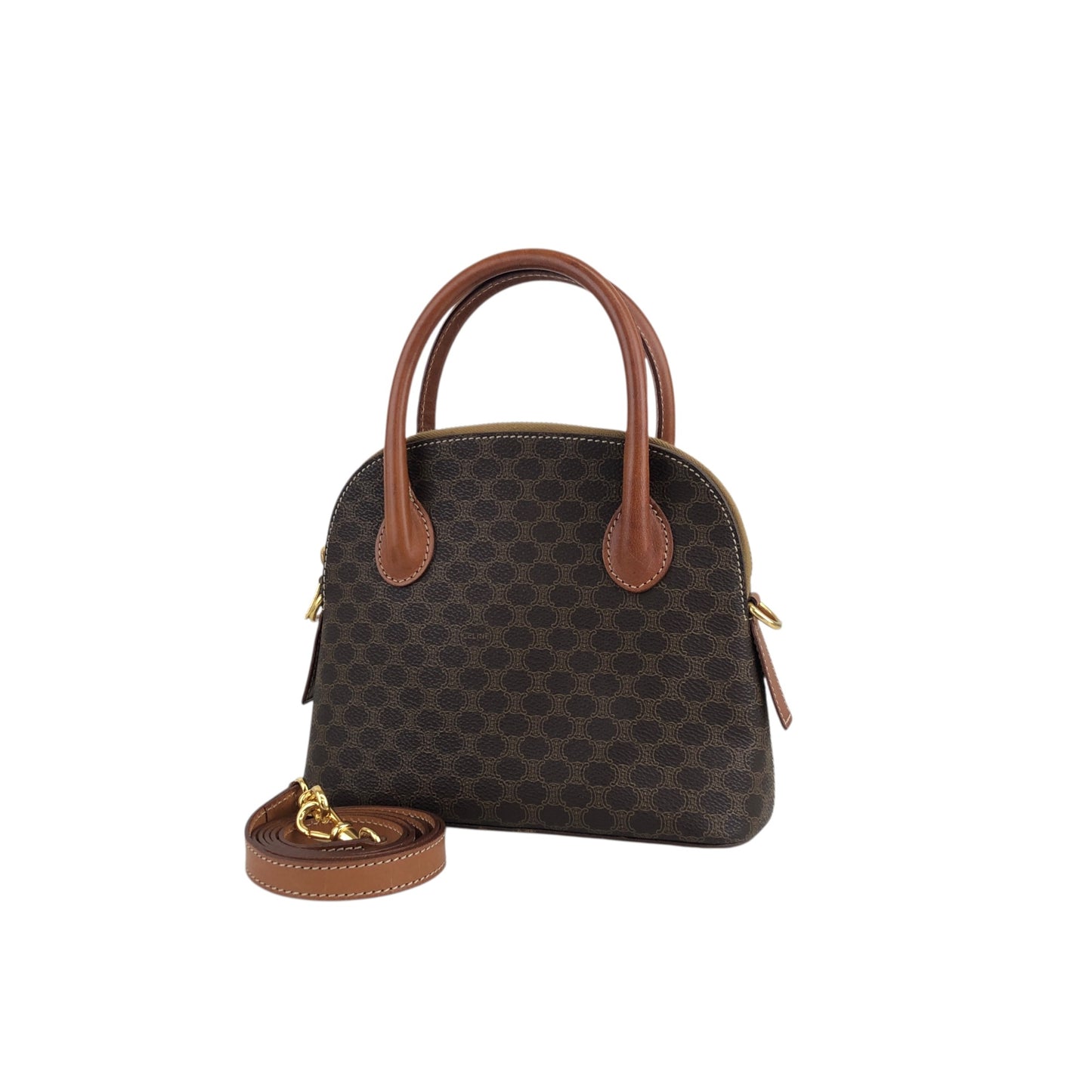 CELINE Macadam Two-way Handbag Shoulder bag Brown Vintage ie5eed