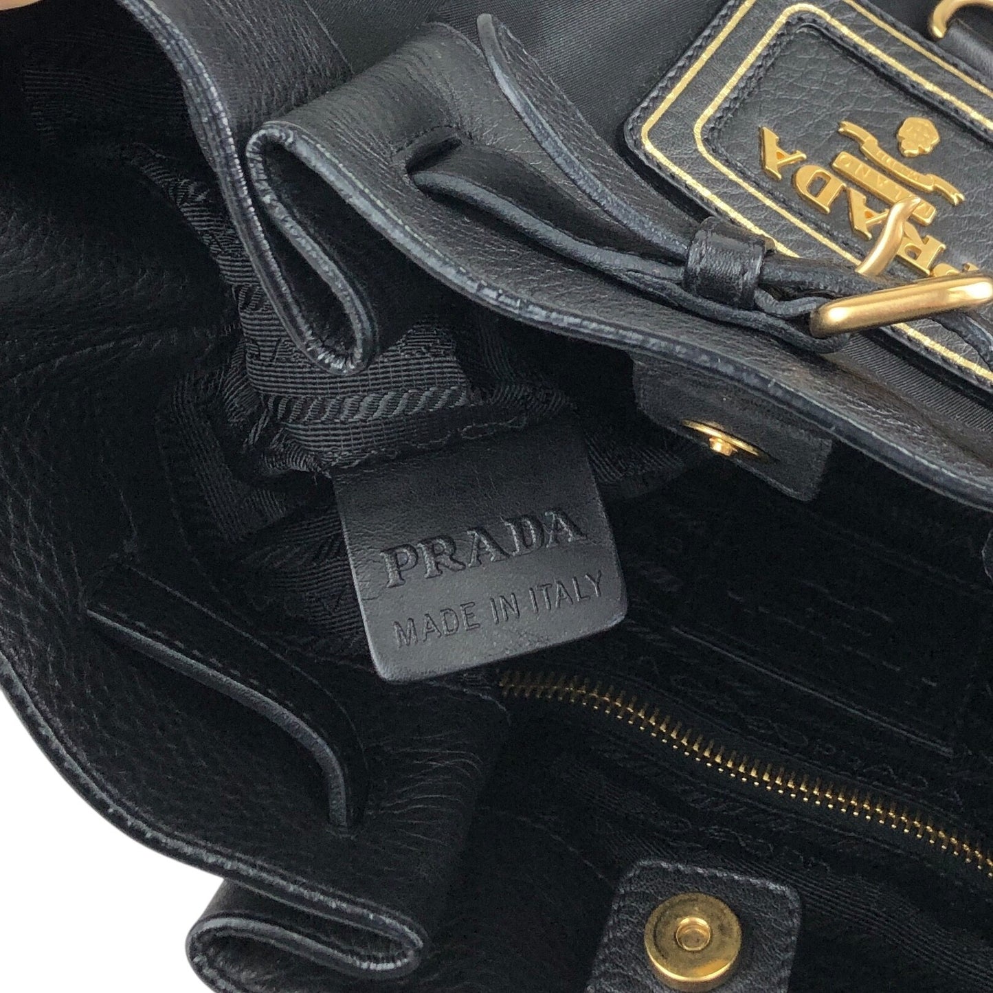 PRADA Logo Front Buckle Shoulder bag Black Vintage rv2srn