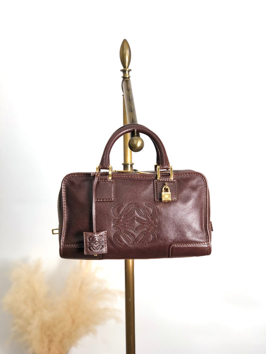 LOEWE Amazona28 Anagram Small Boston bag Handbag Brown Vintage vf56va