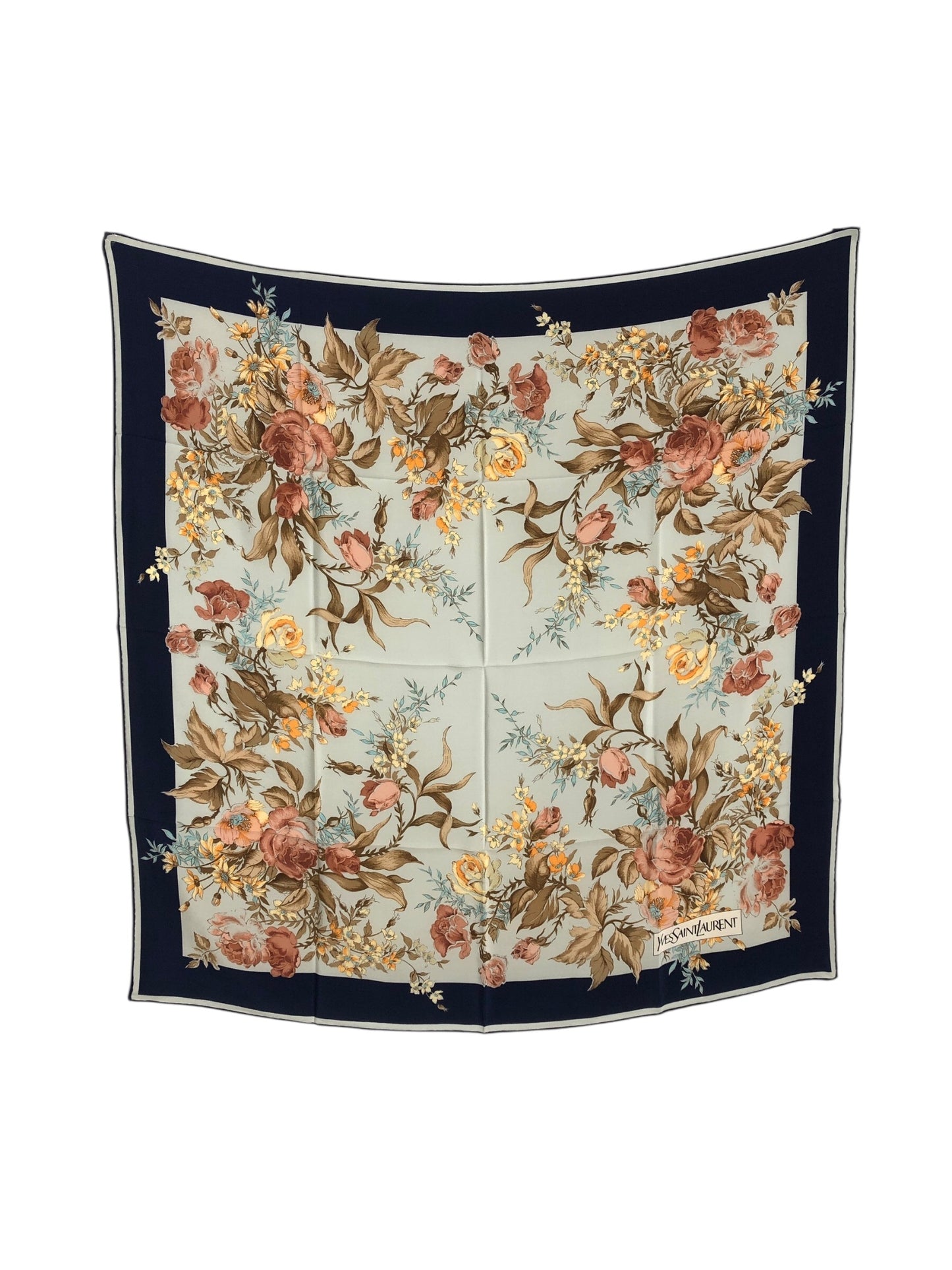 Yves Saint Laurent Silk Scarf Navy Vintage xkev6e