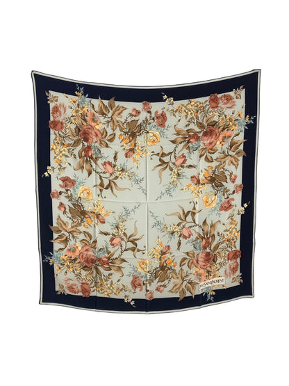 Yves Saint Laurent Silk Scarf Navy Vintage xkev6e