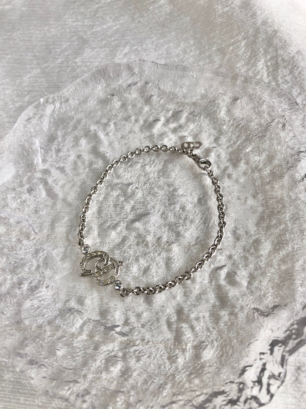 Christian Dior CD Logo Rhinestone Bracelet Silver Vintage jaxr3c