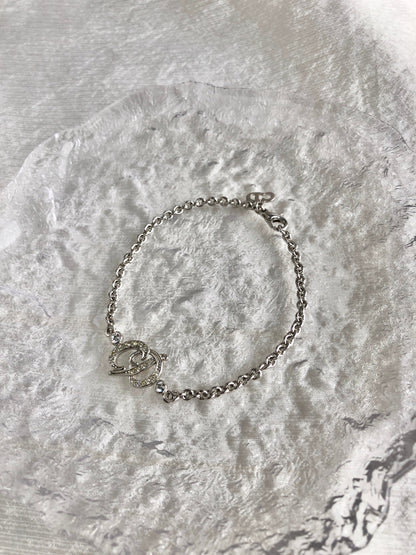 Christian Dior CD Logo Rhinestone Bracelet Silver Vintage jaxr3c
