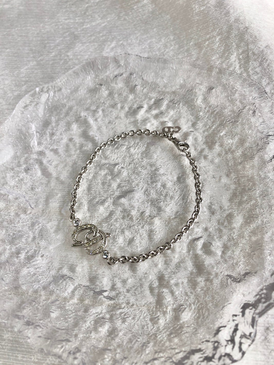 Christian Dior CD Logo Rhinestone Bracelet Silver Vintage jaxr3c