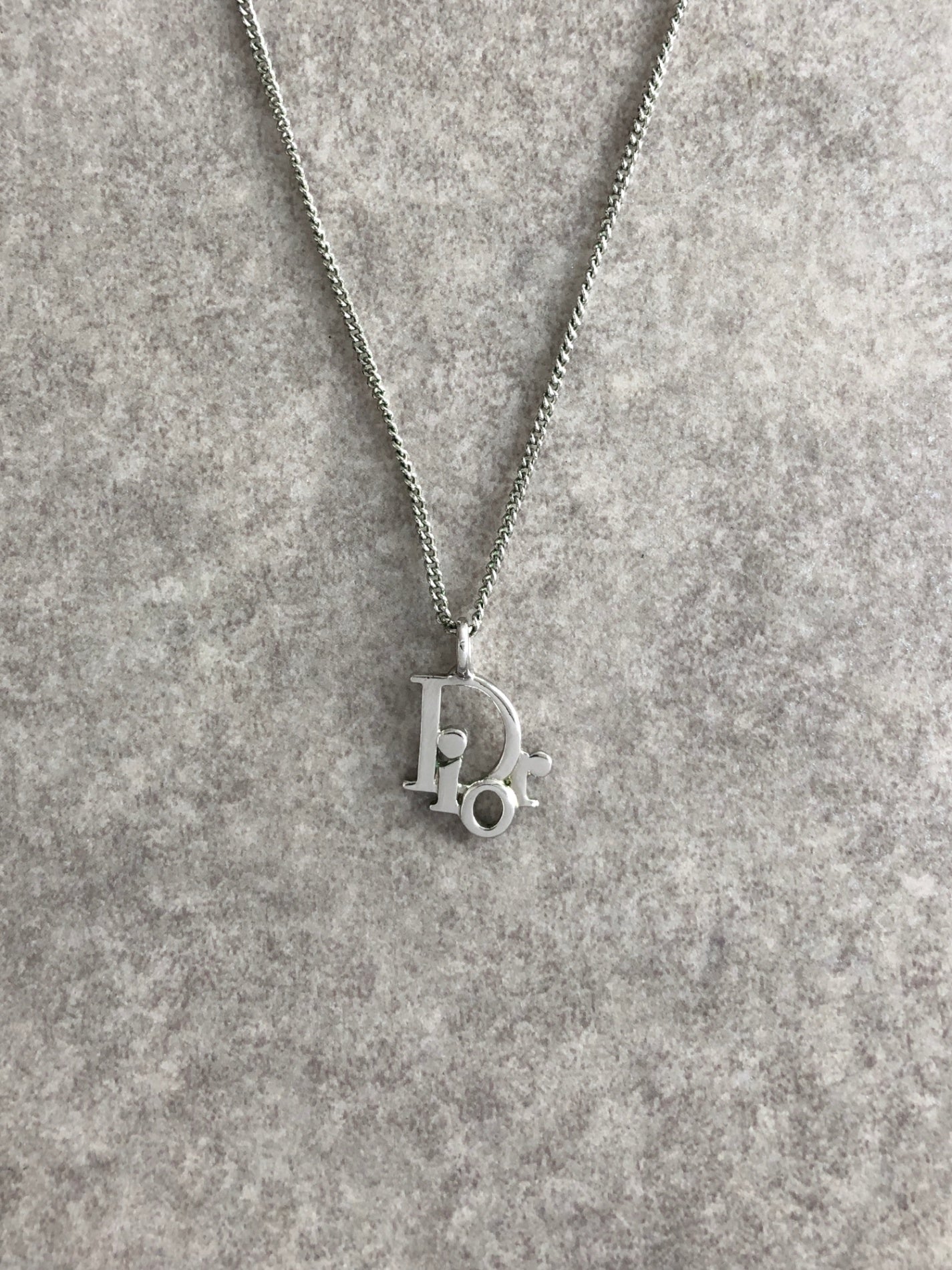Christian Dior Logo Motif Necklace Silver Vintage skg37x