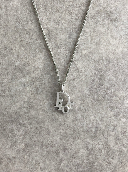 Christian Dior Logo Motif Necklace Silver Vintage skg37x