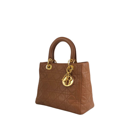 Christian Dior Lady Dior Cannage Logo Charm Two-way Handbag Shoulder bag Brown Vintage 5n4tvr