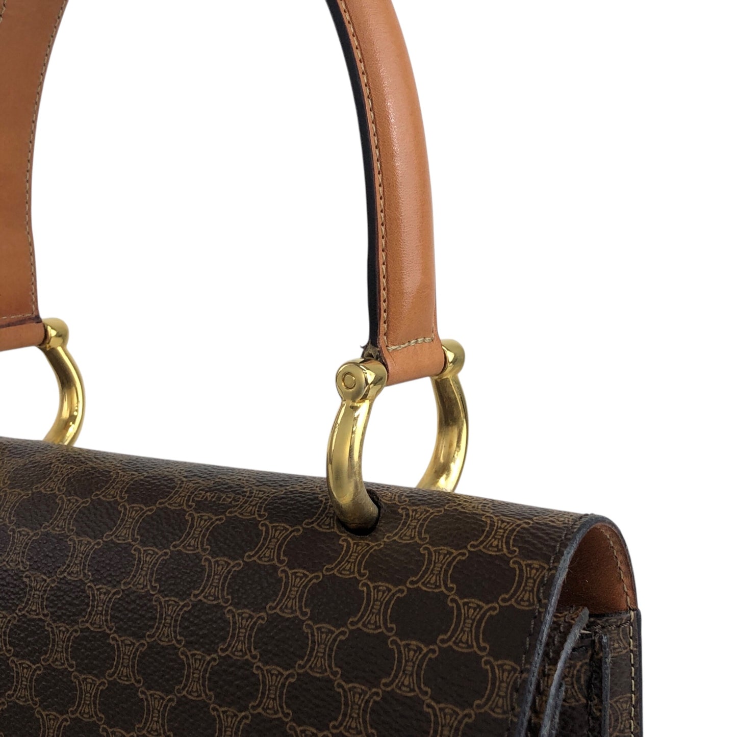 CELINE Macadam Horse Bit Double Flap Top Handle Handbag Brown Vintage 6caaii