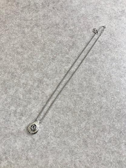 Christian Dior Logo Rhinestone Necklace Silver Vintage p8mj87