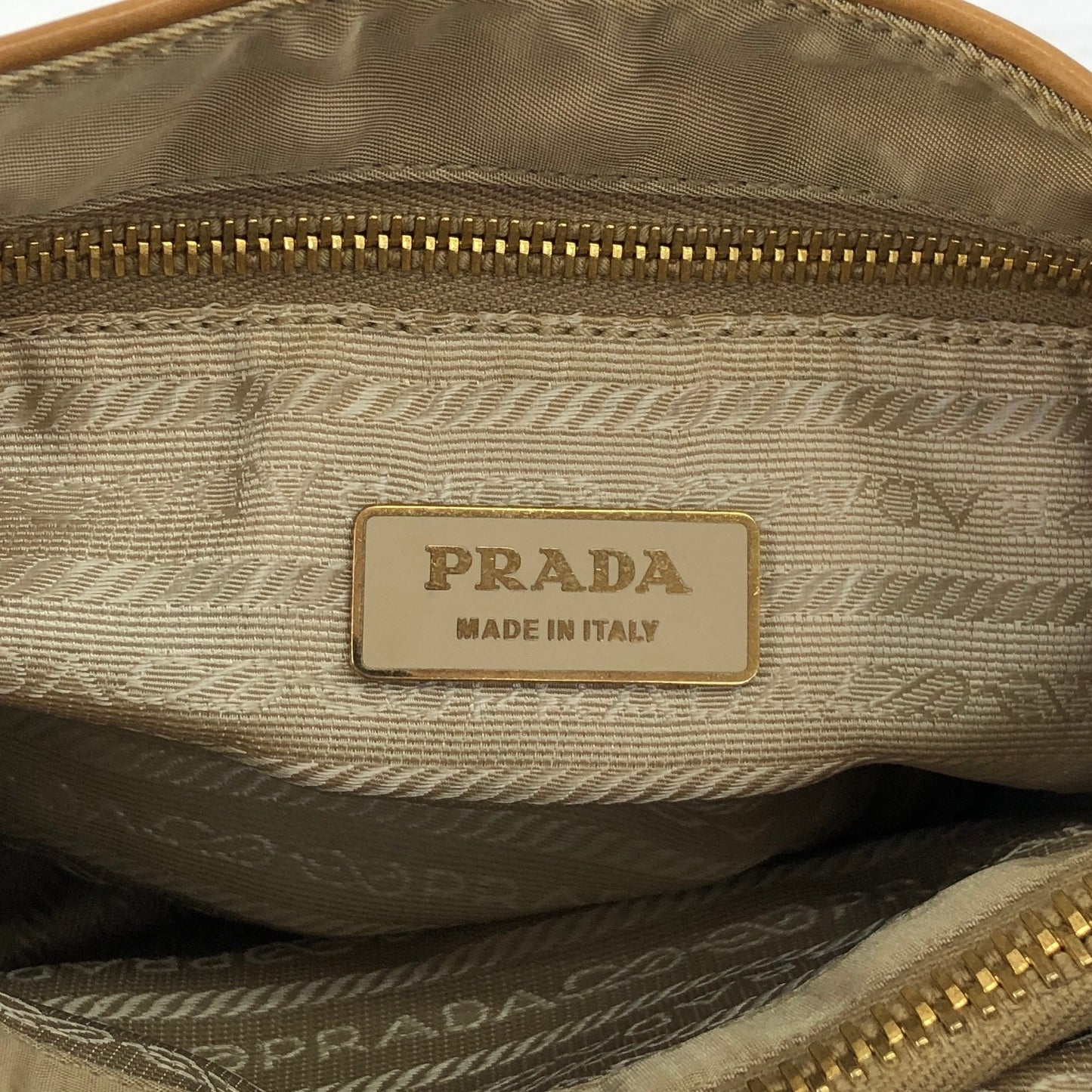 PRADA Tessuto Triangle Logo Side Pocket Handbag Beige Vintage a35ftn