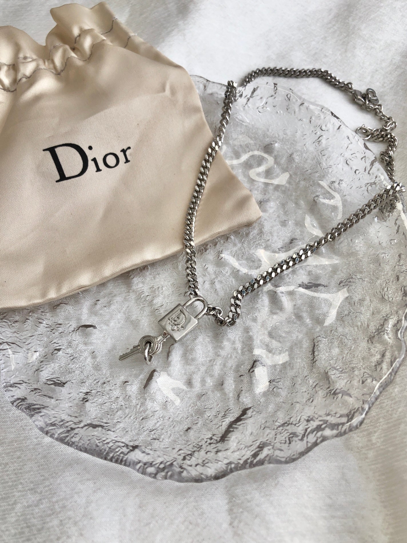 Christian Dior Logo Necklace Silver Vintage 4p6ati