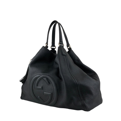 GUCCI Logo Embossed Tassel Shoulder bag Hobobag Black Vintage p2pw3n