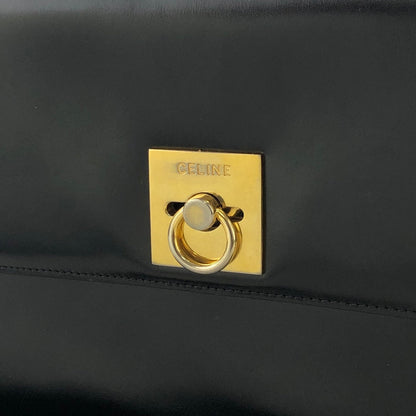 CELINE Gancini Leather Shoulder bag Black Vintage kmhh2a