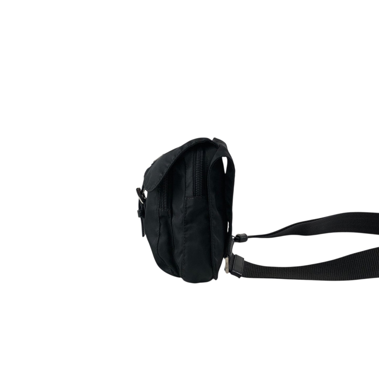 PRADA Tessuto Triangle Logo Front Buckle Shoulder bag Black Vintage mkij8a