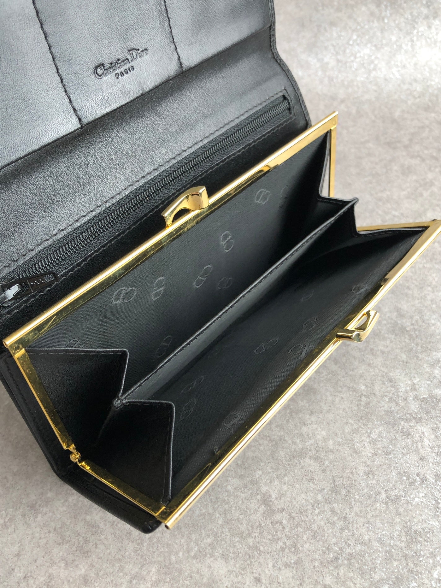 Christian Dior Metal Clasp Long Wallet Black Vintage k8a5us