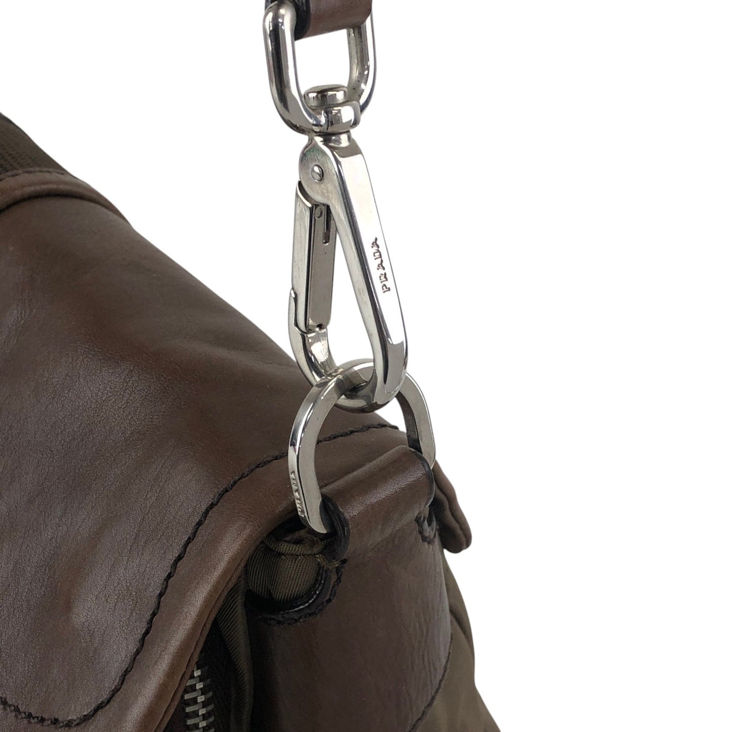 PRADA Tessuto Triangle Logo Belt Motif Shoulder bag Brown Vintage s7iz35