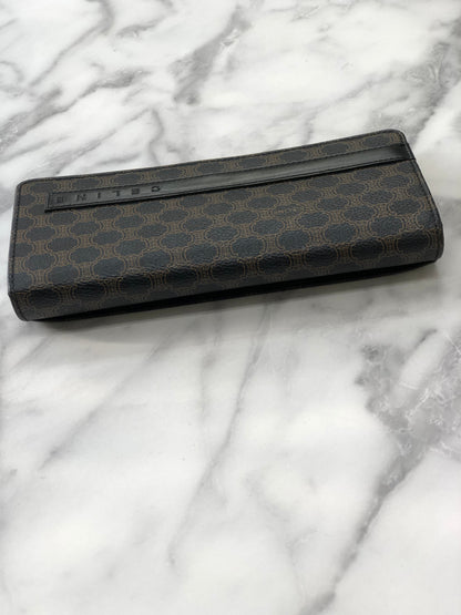CELINE Macadam Logo Metal Clasp Long Wallet Black Vintage x577ej