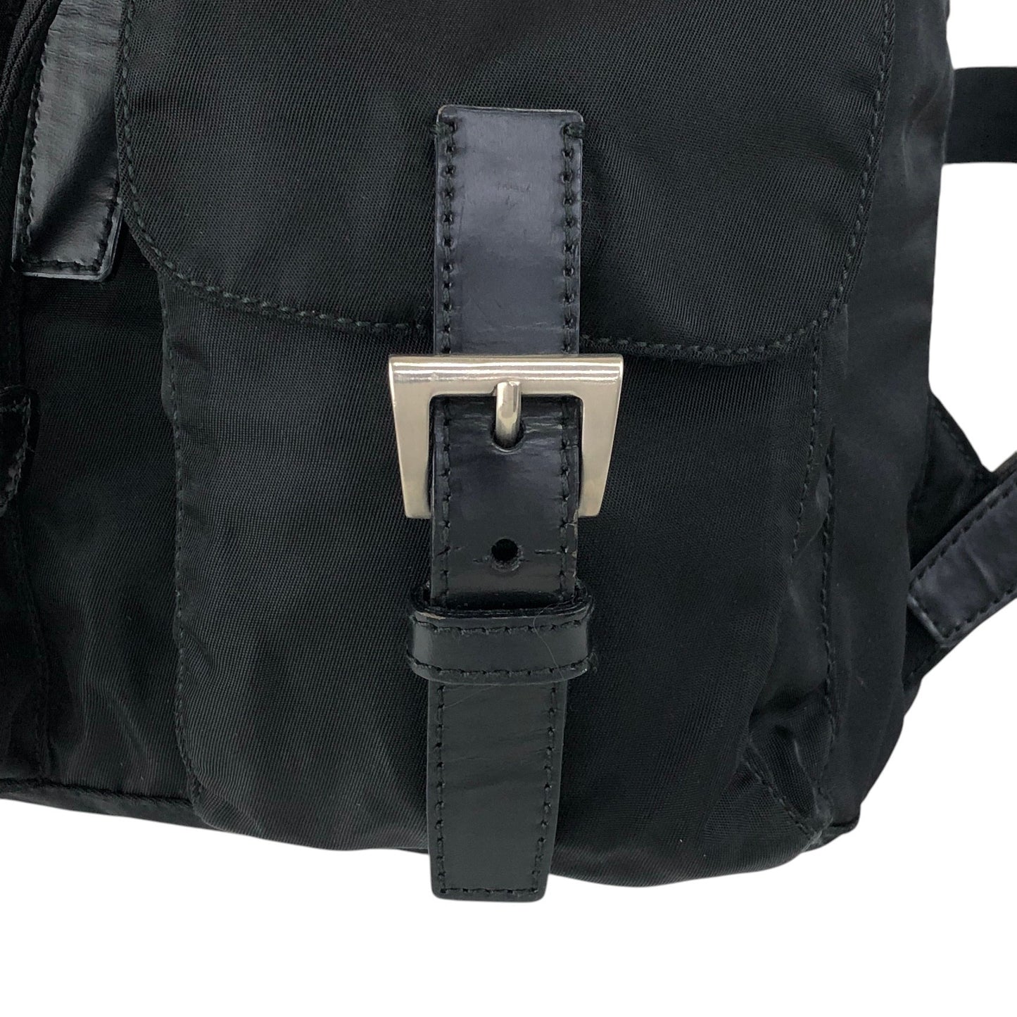 PRADA Tessuto Triangle Logo Double Pocket Backpack Black Vintage rikdef