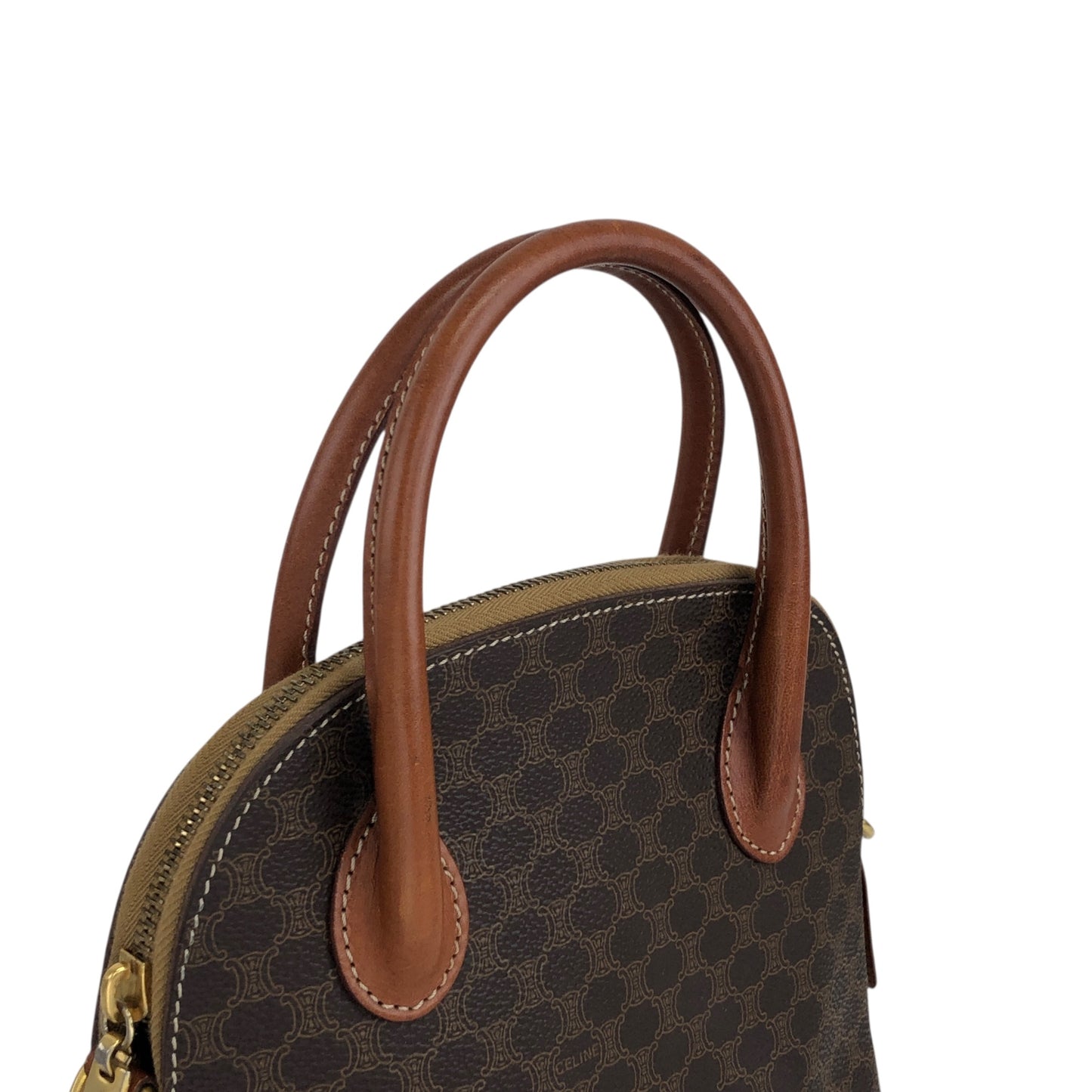 CELINE Macadam Two-way Handbag Shoulder bag Brown Vintage ie5eed