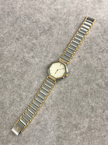 Yves Saint Laurent Octagon Quartz Watch Silver×Gold 2200-222377 Vintage g5ze82