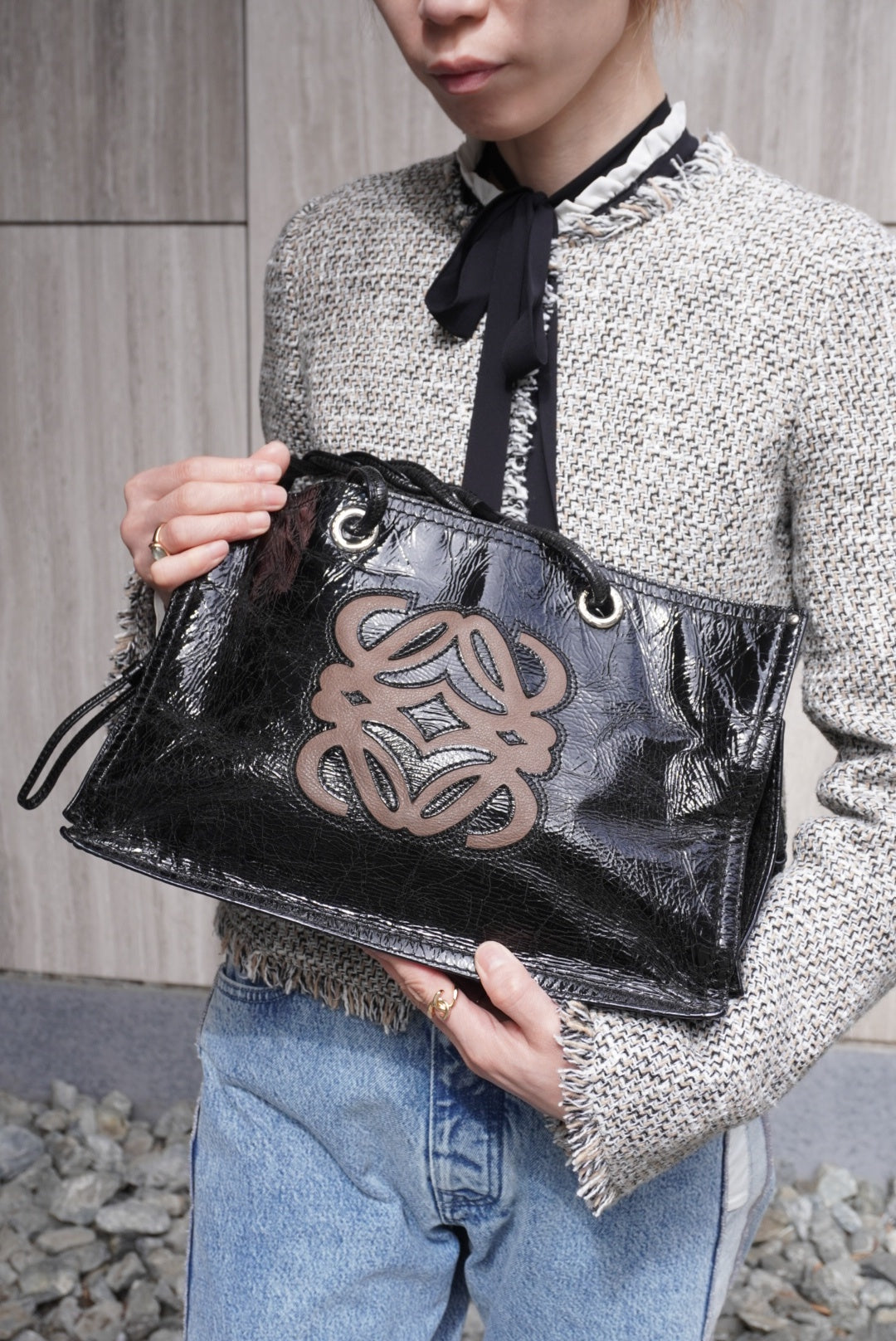 ビンテージ ロエベ LOEWE ロエベ ロゴ エンボスレザー ラウンド 2WAY ショルダーバッグ