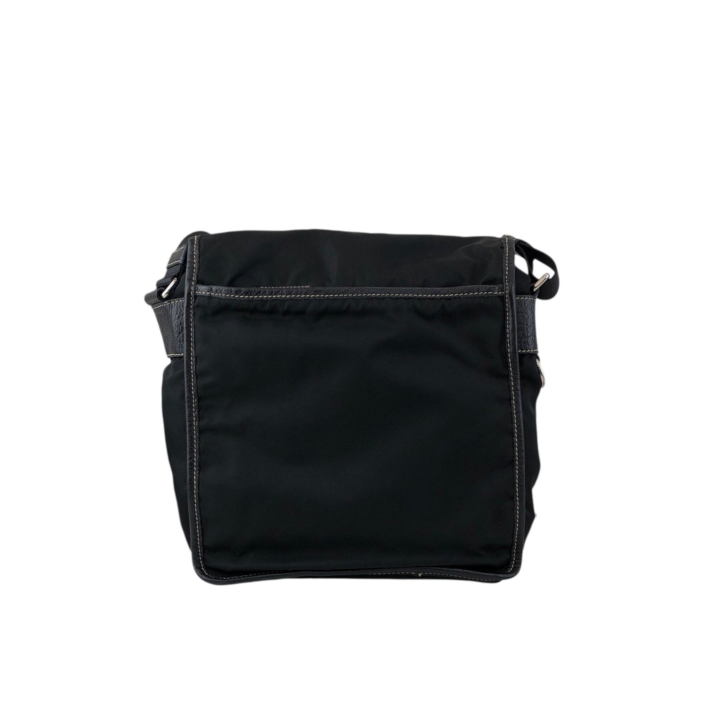 PRADA Tessuto Triangle Logo Front Buckle Shoulder bag Black Vintage bcdpsd