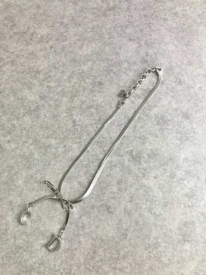 Christian Dior CD Logo Ribbon Necklace Silver Vintage xxdfsh