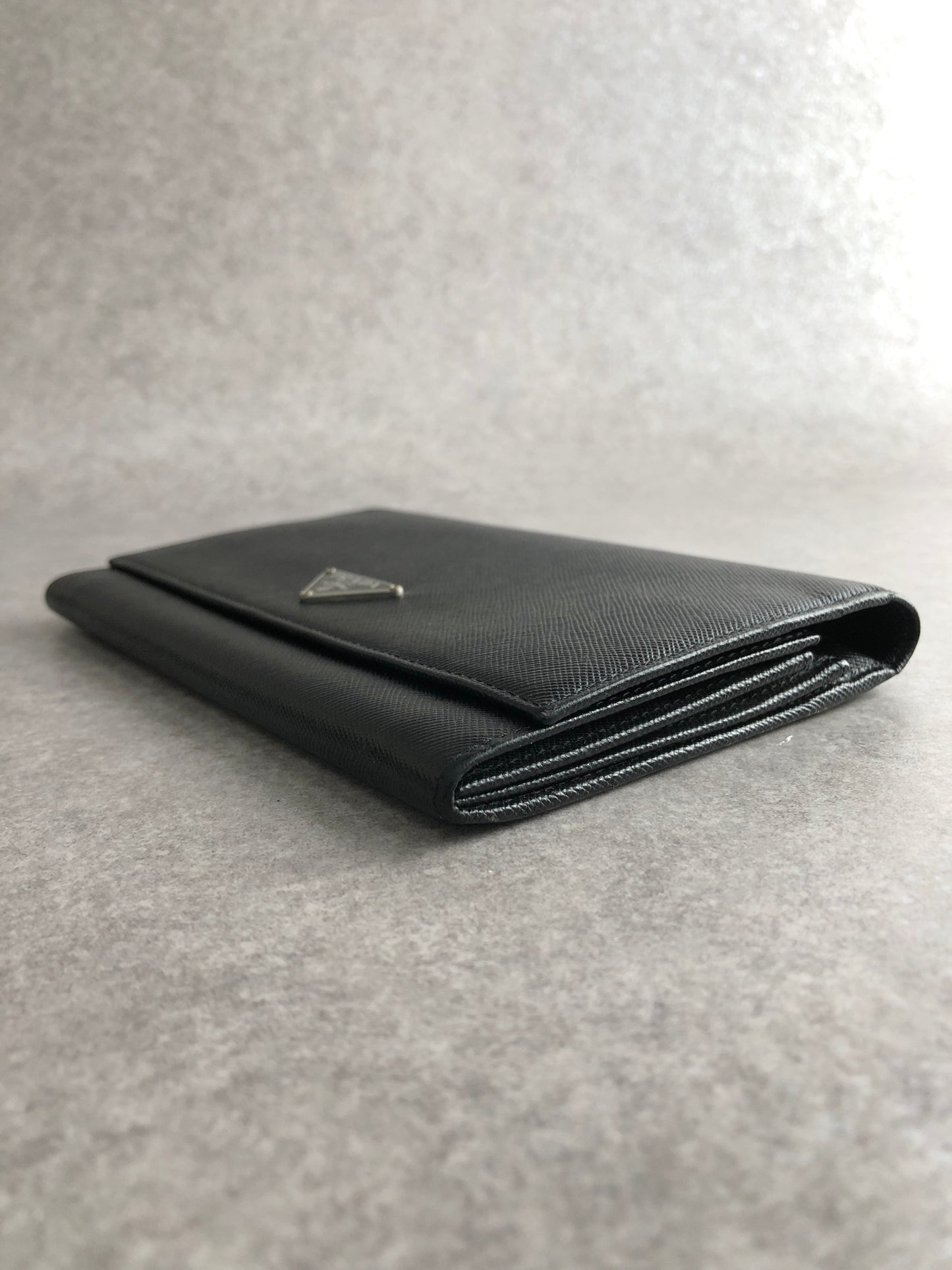 PRADA Triangle Logo Folded Wallet Black Vintage dwgxzb