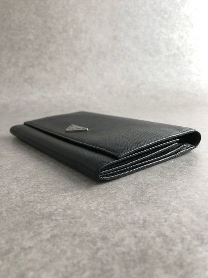 PRADA Triangle Logo Folded Wallet Black Vintage dwgxzb