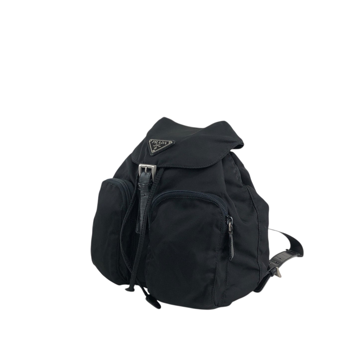 PRADA Tessuto Triangle Logo Front Buckle Backpack Black Vintage 3nkejc