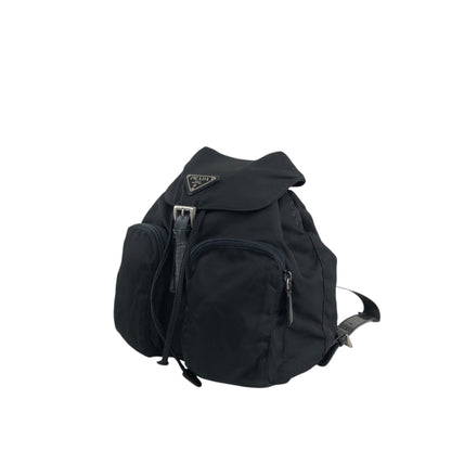 PRADA Tessuto Triangle Logo Front Buckle Backpack Black Vintage 3nkejc