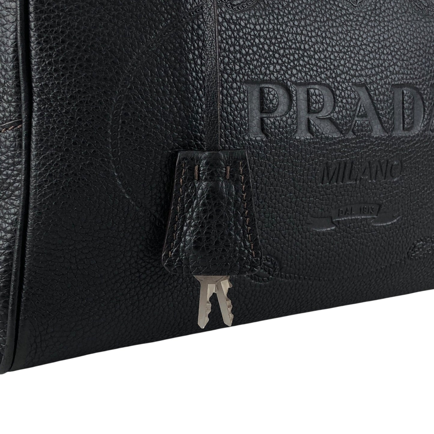 PRADA Logo Embossed Small Boston bag Handbag Black Vintage f8pbsn