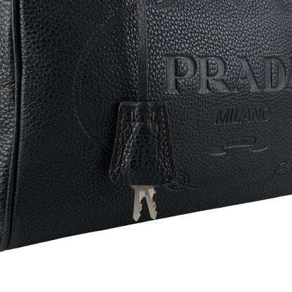 PRADA Logo Embossed Small Boston bag Handbag Black Vintage f8pbsn