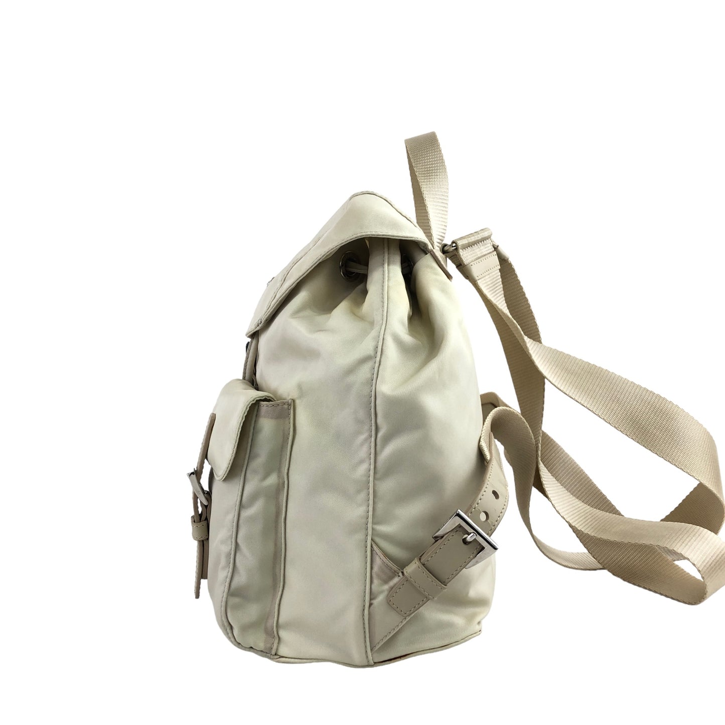 PRADA Triangle Logo Double Pocket Nylon Backpack Ivory Vintage heratz