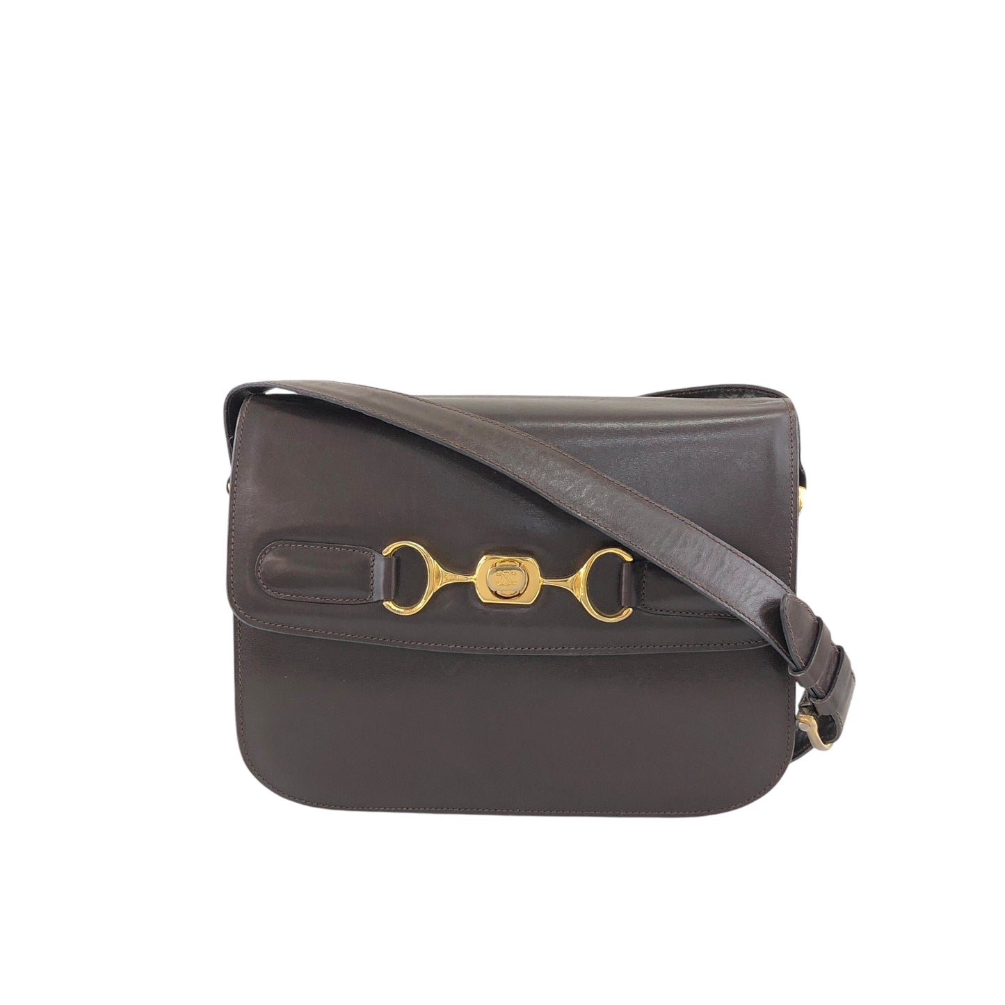 CELINE Horse Bit Turn Lock Shoulder bag Dark Brown Vintage frjwyw